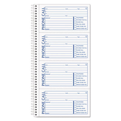 Spiralbound Message Book, Two-part Carbonless, 5 X 2.75, 4 Forms/sheet, 400 Forms Total