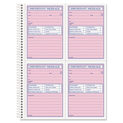 Telephone Message Book With Fax/mobile Section, Two-part Carbonless, 3.88 X 5.5, 4 Forms/sheet, 200 Forms Total