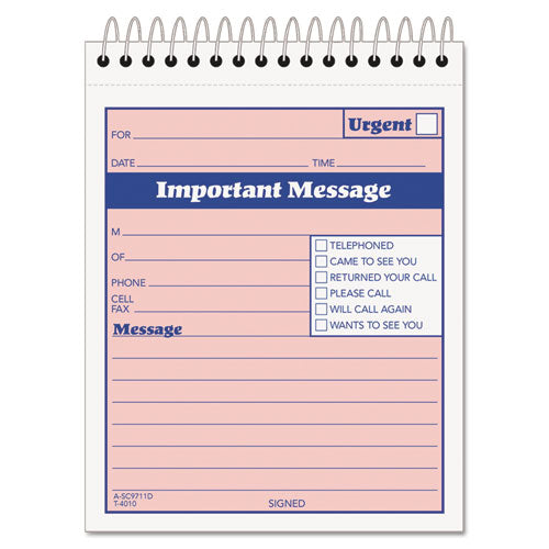 Telephone Message Book With Fax/mobile Section, Two-part Carbonless, 3.88 X 5.5, 4 Forms/sheet, 200 Forms Total