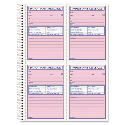 Telephone Message Book With Fax/mobile Section, Two-part Carbonless, 4.25 X 5.5, 50 Forms Total