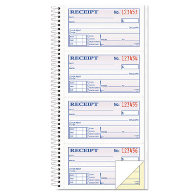 Spiralbound Money And Rent Receipt Book, Two-part Carbonless, 4.75 X 2.75, 4 Forms/sheet, 200 Forms Total