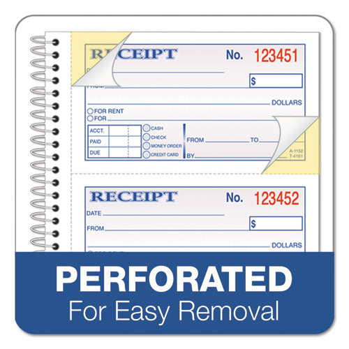Spiralbound Money And Rent Receipt Book, Two-part Carbonless, 4.75 X 2.75, 4 Forms/sheet, 200 Forms Total