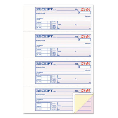 Money And Rent Receipt Book, Account + Payment Sections, Three-part Carbonless, 7.13 X 2.75, 4 Forms/sheet, 100 Forms Total