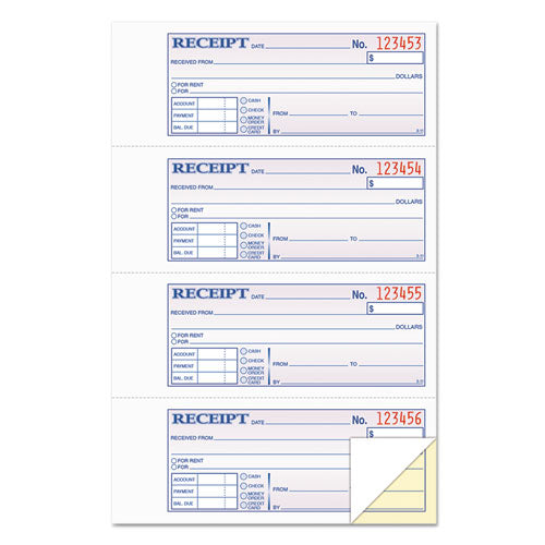 Money And Rent Receipt Books, Account + Payment Sections, Two-part Carbonless, 7.13 X 2.75, 4 Forms/sheet, 400 Forms Total