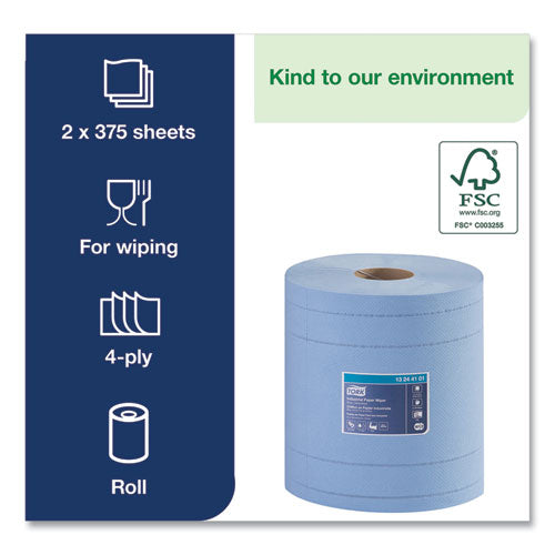 Industrial Paper Wiper, 4-ply, 11 X 15.75, Blue, 375 Wipes/roll, 2 Rolls/carton