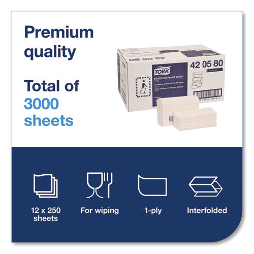 Premium Multifold Towel, 1-ply, 9 X 9.5, White, 250/pack, 12 Packs/carton