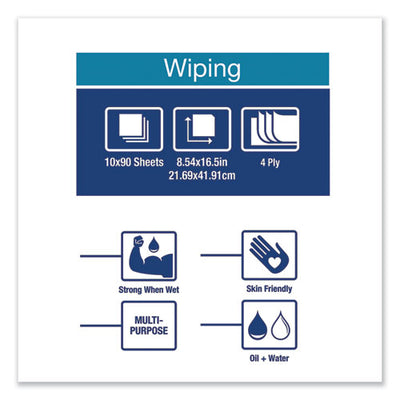 Industrial Paper Wiper, 4-ply, 8.54 X 16.5, Blue, 90 Towels/box, 10 Boxes/carton