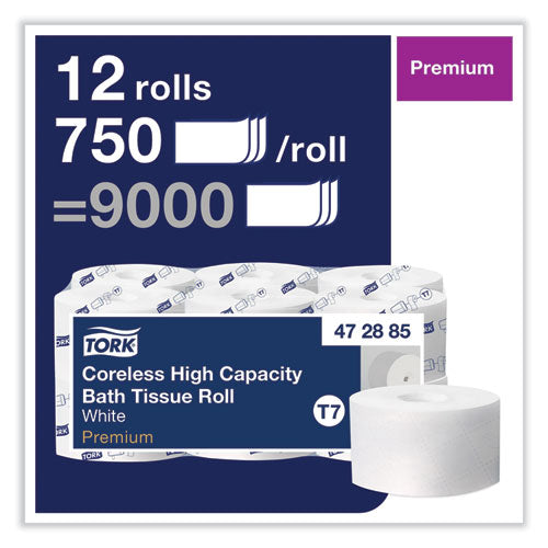 Coreless High Capacity Bath Tissue, 2-ply, White, 750 Sheets/roll, White, 12/carton