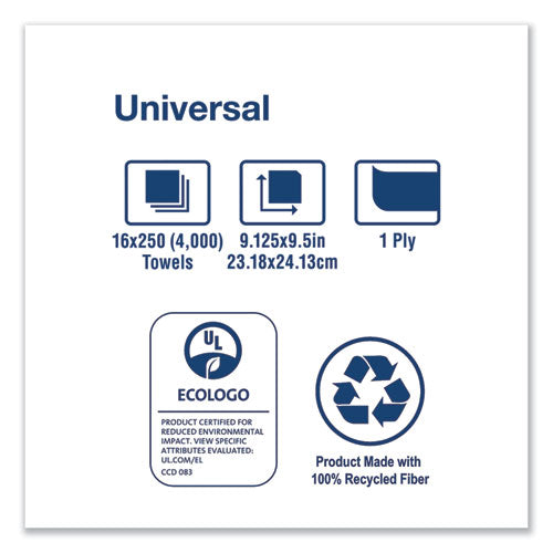 Universal Multifold Hand Towel, 9.13 X 9.5, White, 250/pack,16 Packs/carton