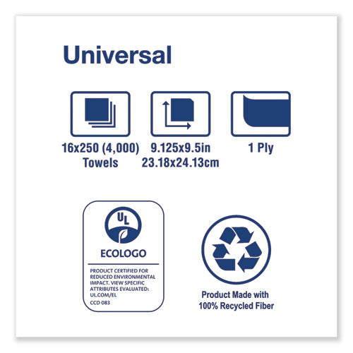 Universal Multifold Hand Towel, 9.13 X 9.5, Natural, 250/pack, 16 Packs/carton