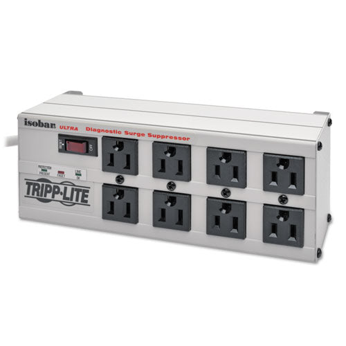 Isobar Surge Protector, 8 Ac Outlets, 12 Ft Cord, 3,840 J, Light Gray