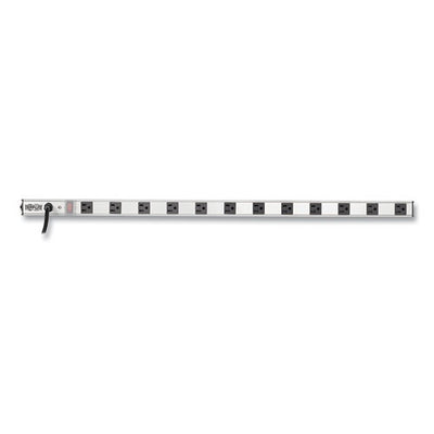 Vertical Power Strip, 12 Outlets, 15 Ft Cord, Silver