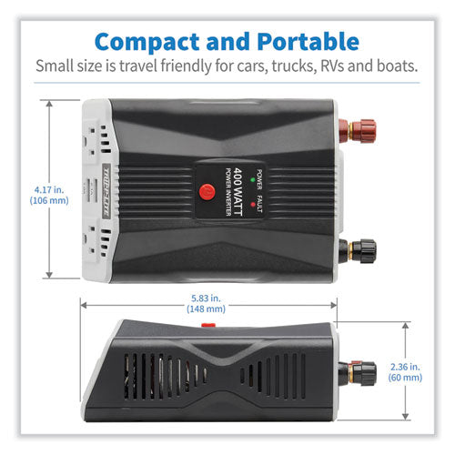 Powerverter Ultra-compact Car Inverter, 400 W, Two Ac Outlets/two Usb Ports, 3.1 A