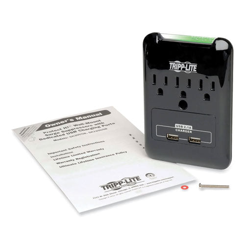 Protect It! Surge Protector, 3 Ac Outlets/2 Usb Ports, 540 J, Black