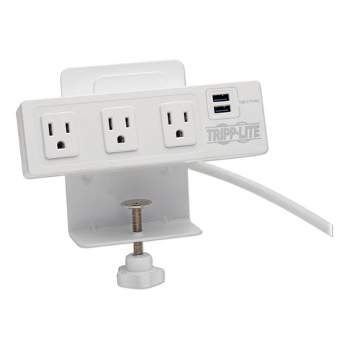 Surge Protector, 3 Ac Outlets/2 Usb Ports, 10 Ft Cord, 510 J, White