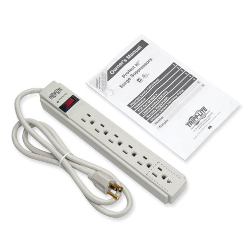 Protect It! Surge Protector, 6 Ac Outlets, 4 Ft Cord, 790 J, Light Gray