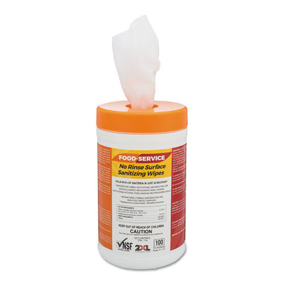 Food Service No Rinse Surface Sanitizing Wipes, 8 X 6, White, 100/roll, 6 Rolls/carton