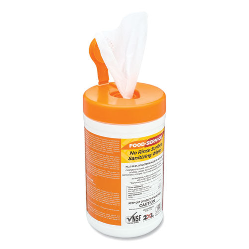 Food Service No Rinse Surface Sanitizing Wipes, 8 X 6, White, 100/roll, 6 Rolls/carton