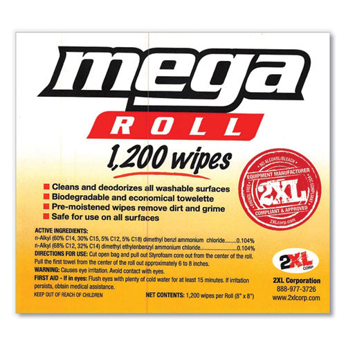 Gym Wipes Mega Roll Refill, 8 X 8, White, 1,200/roll, 2 Rolls/carton