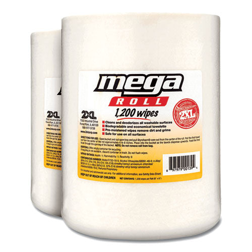 Gym Wipes Mega Roll Refill, 8 X 8, White, 1,200/roll, 2 Rolls/carton