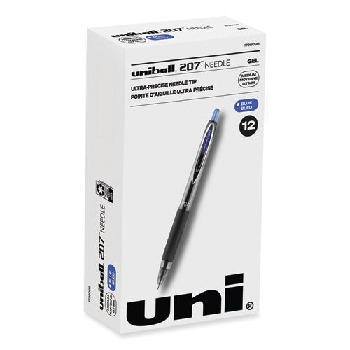 Signo 207 Needle Point Gel Pen, Retractable, Medium 0.7 Mm, Blue Ink, Black Barrel, Dozen