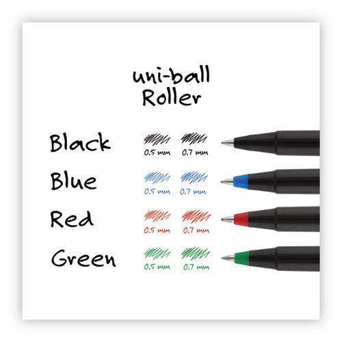 Roller Ball Pen, Stick, Micro 0.5 Mm, Blue Ink, Black Barrel, 72/pack
