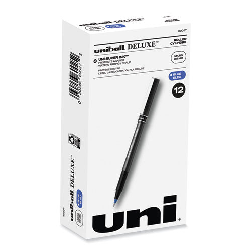 Deluxe Roller Ball Pen, Stick, Micro 0.5 Mm, Blue Ink, Metallic Gray Barrel, Dozen