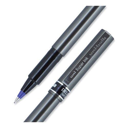 Deluxe Roller Ball Pen, Stick, Micro 0.5 Mm, Blue Ink, Metallic Gray Barrel, Dozen
