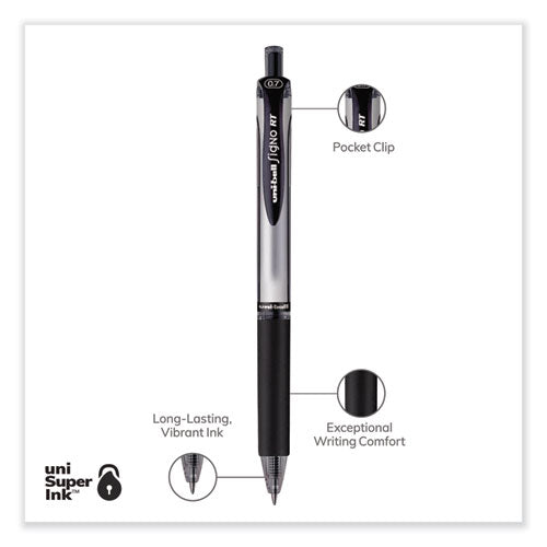 Signo Gel Pen, Retractable, Medium 0.7 Mm, Black Ink, Black/metallic Accents Barrel, Dozen