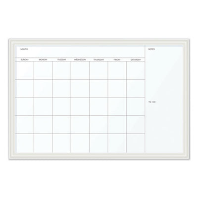 Magnetic Dry Erase Calendar With Décor Frame, One Month, 30 X 20, White Surface, White Mdf Frame