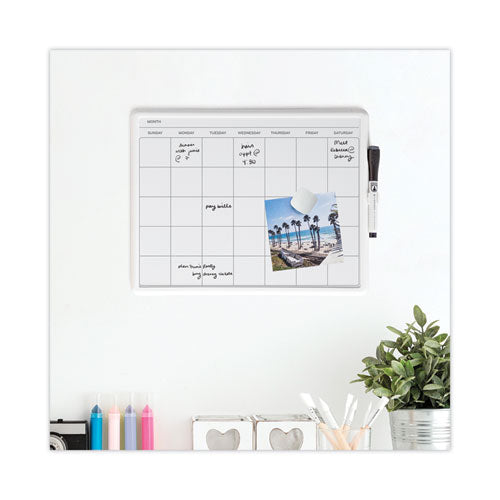 Magnetic Dry Erase Monthly Calendar, 14 X 11.66, White Surface, White Plastic Frame