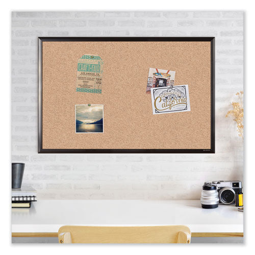 Cork Bulletin Board With Black Aluminum Frame, 35 X 23, Natural Surface