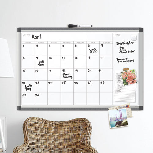 Pinit Magnetic Dry Erase Calendar, Undated One Month, 36 X 24, White Surface, Silver Aluminum Frame