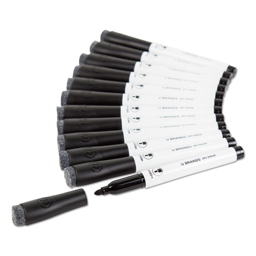 Medium Point Low-odor Dry-erase Markers With Erasers, Medium Bullet Tip, Black, Dozen