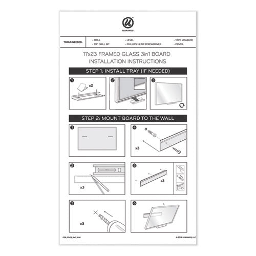 3n1 Magnetic Glass Dry Erase Combo Board, Monthly Calendar, 24 X 18, White/gray Surface, White Aluminum Frame