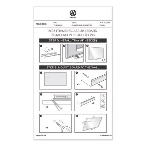 3n1 Magnetic Glass Dry Erase Combo Board, Monthly Calendar, 48 X 36, White/gray Surface, White Aluminum Frame