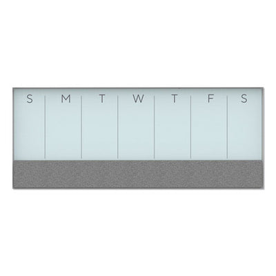 3n1 Magnetic Glass Dry Erase Combo Board, Weekly Calendar, 35 X 14.25, White/gray Surface, White Aluminum Frame