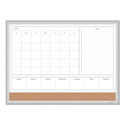 4n1 Magnetic Dry Erase Combo Board, One Month, 24 X 18, White/natural Surface, Silver Aluminum Frame