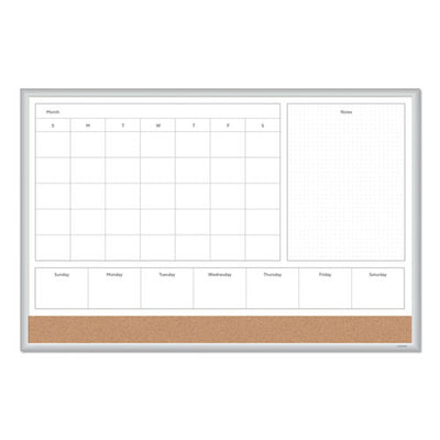 4n1 Magnetic Dry Erase Combo Board, One Month, 36 X 24, White/natural Surface, Silver Aluminum Frame