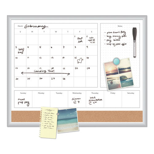 4n1 Magnetic Dry Erase Combo Board, One Month, 36 X 24, White/natural Surface, Silver Aluminum Frame