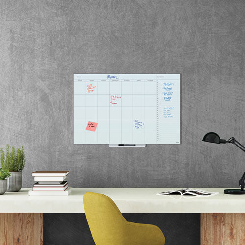 Floating Glass Dry Erase Calendar, Undated One Month, 36 X 24, White Surface