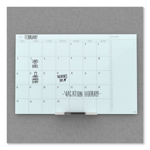 Floating Glass Dry Erase Calendar, Undated One Month, 36 X 24, White Surface