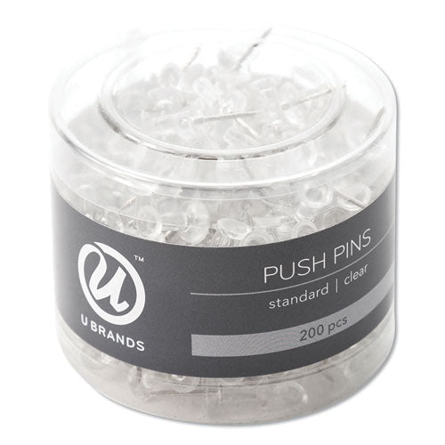 Standard Push Pins, Plastic, Clear, 0.44", 200/pack