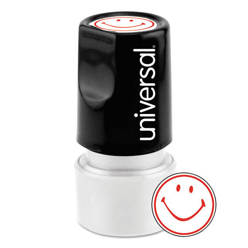 Round Message Stamp, Smiley Face, Pre-inked/re-inkable, Red