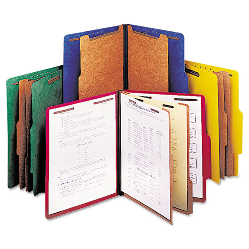 Bright Colored Pressboard Classification Folders, 2" Expansion, 1 Divider, 4 Fasteners, Legal Size, Emerald Green, 10/box