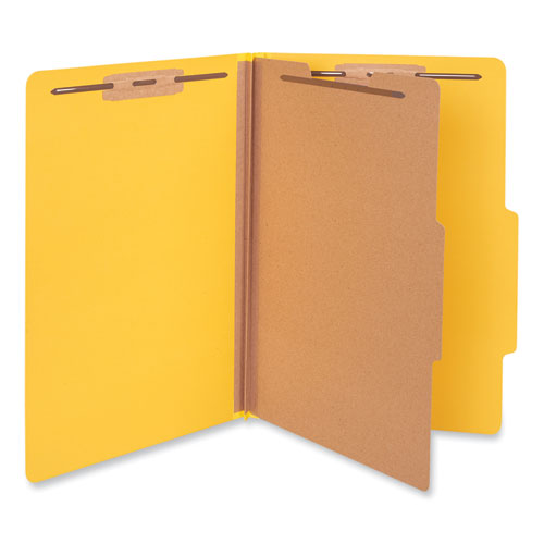 Bright Colored Pressboard Classification Folders, 2" Expansion, 1 Divider, 4 Fasteners, Legal Size, Yellow Exterior, 10/box
