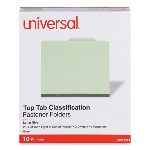 Eight-section Pressboard Classification Folders, 3" Expansion, 3 Dividers, 8 Fasteners, Letter Size, Green Exterior, 10/box