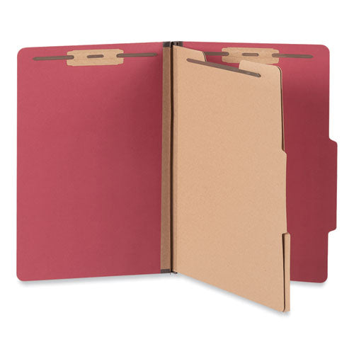 Bright Colored Pressboard Classification Folders, 2" Expansion, 2 Dividers, 6 Fasteners, Legal Size, Ruby Red, 10/box