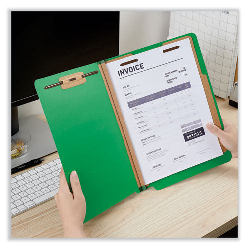 Deluxe Six-section Pressboard End Tab Classification Folders, 2 Dividers, 6 Fasteners, Letter Size, Green, 10/box