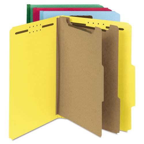 Deluxe Six-section Pressboard End Tab Classification Folders, 2 Dividers, 6 Fasteners, Letter Size, Green, 10/box
